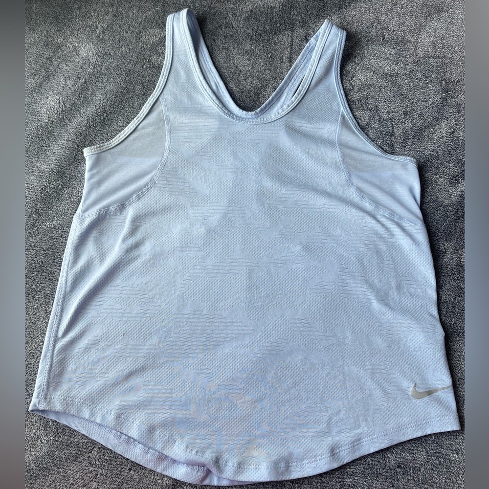 Nike Tank Top Women’s Light Blue Sleeveless 10K Jacquard Breathe Running Tank